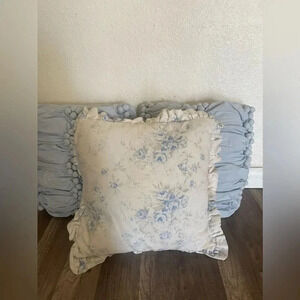 SIMPLY SHABBY CHIC FRENCH FARMHOUSE BLUE RUCHED FLOWER PILLOW HTF RARE
